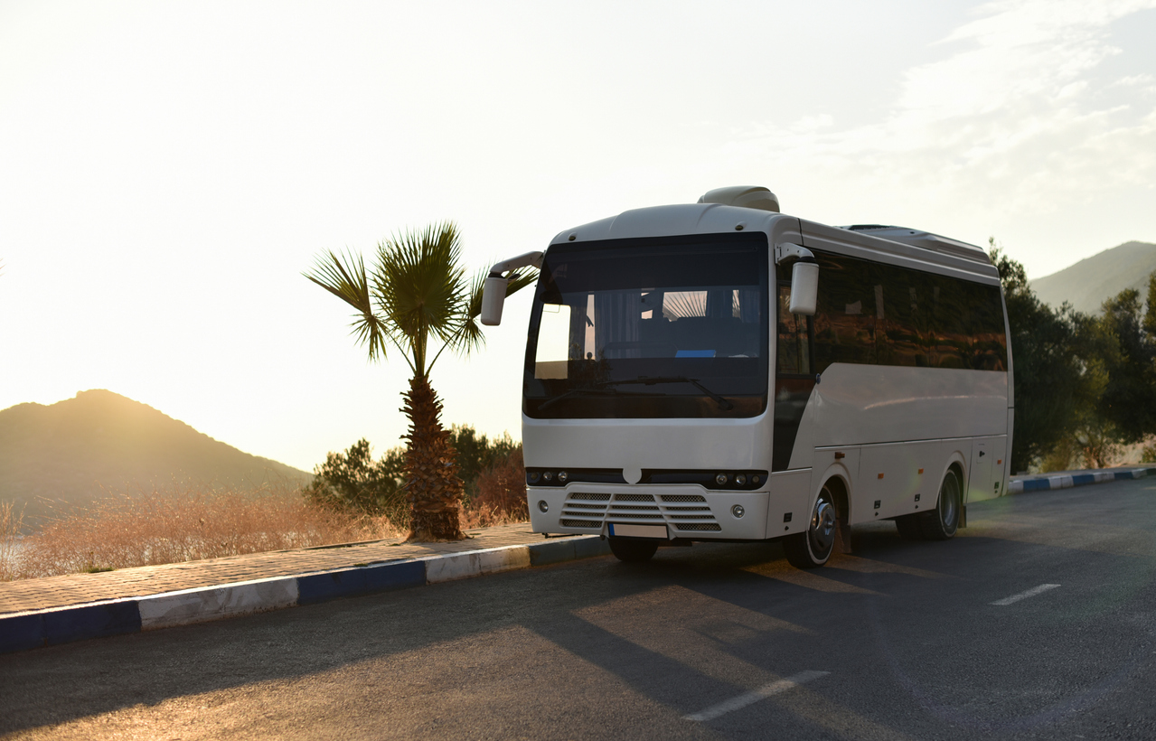 Intercity bus on a Nigerian highway travelling from Lagos towards Ilorin