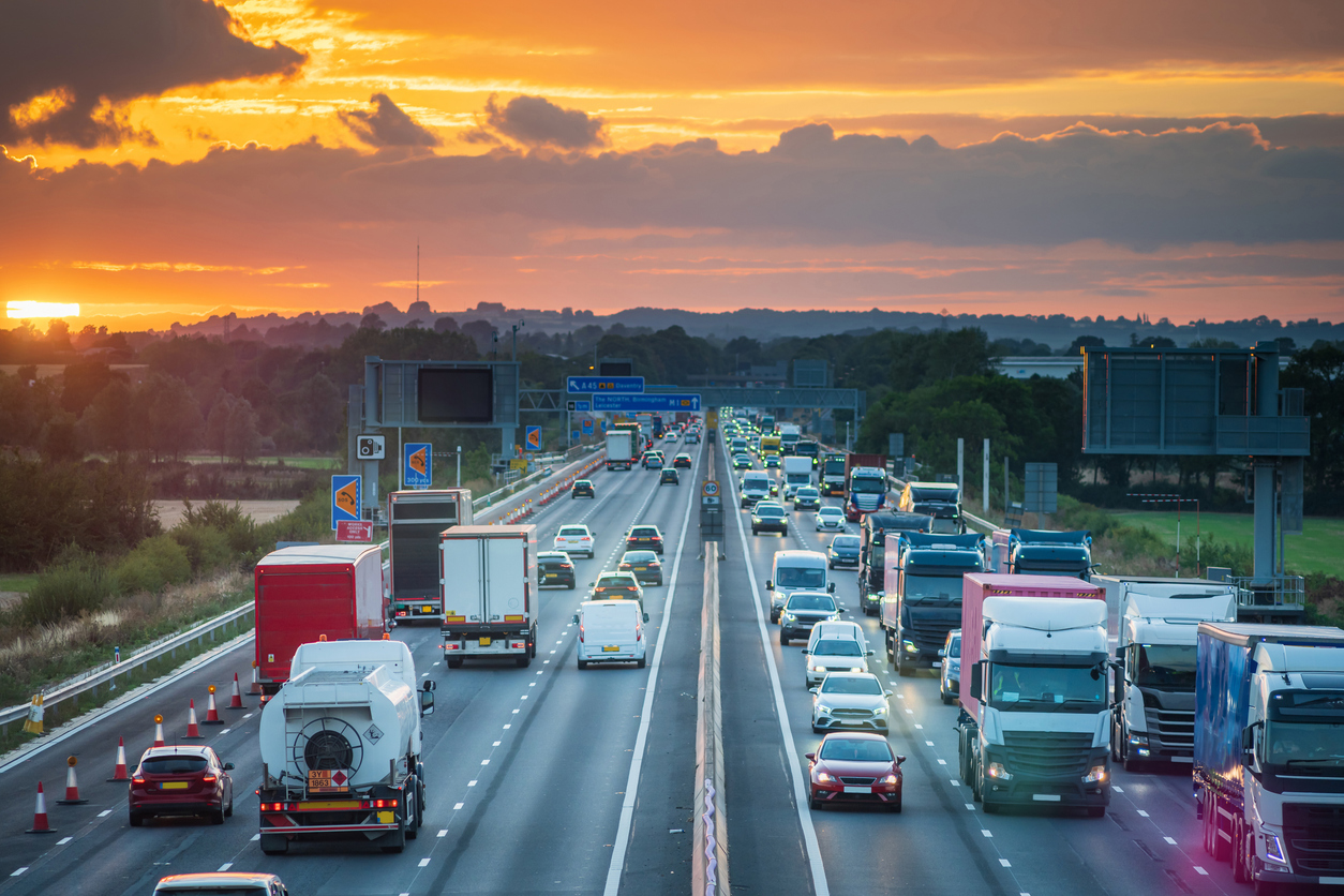 Traffic on a busy urban motorway interchange